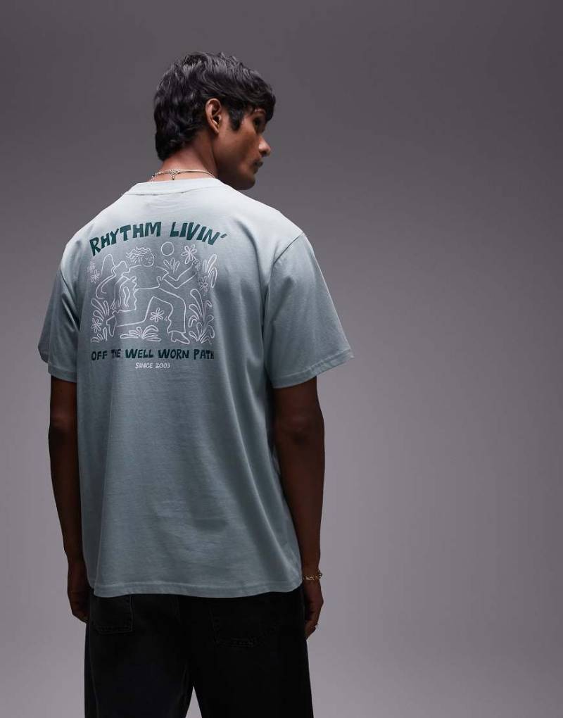 Rhythm - Kurzärmliges T-Shirt in Blau mit „Freedom"-Print von Rhythm