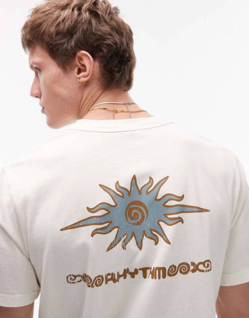 Rhythm - Kurzärmliges Vintage-T-Shirt in Cremeweiß mit Flammen-Print von Rhythm