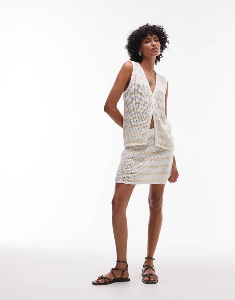 Rhythm - Sol - Gestreifter Mini-Strickrock in Cremeweiß von Rhythm