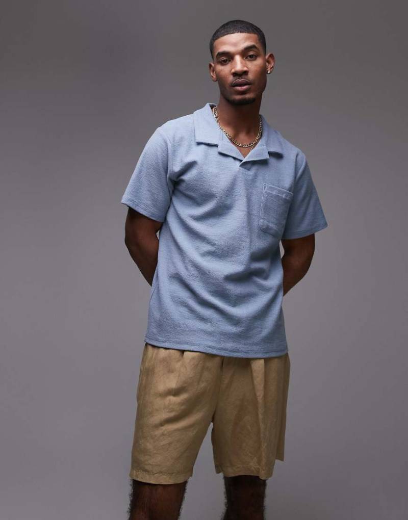 Rhythm - Strand-Polohemd im Vintage-Design aus Frottee in Schiefer-Blau von Rhythm