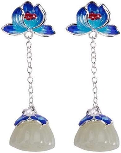 Ohrringe for Frauen, Ohrringe, Frauen, weiße Jade, Cloisonné, Lotus-Charm, chinesischer Stil, elegantes Temperament, High-End-Temperament, Geschenk von RiJpex