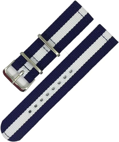 RiJpex Nylon-Uhrenarmband, Canvas-Uhrenarmband, NATO-Armband 18 mm/20 mm/22 mm/24 mm Uhrenarmband, silberne Schnalle, Canvas-Uhrenarmband, Uhrenzubehör (Color : Navy White, Size : 24mm) von RiJpex