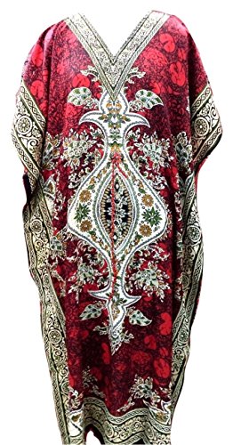 RiSi Damen Kaftan V-Ausschnitt Kimono Lang Kaftan Kleid, Rot, EinheitsgröÃŸe von Royal Kurta