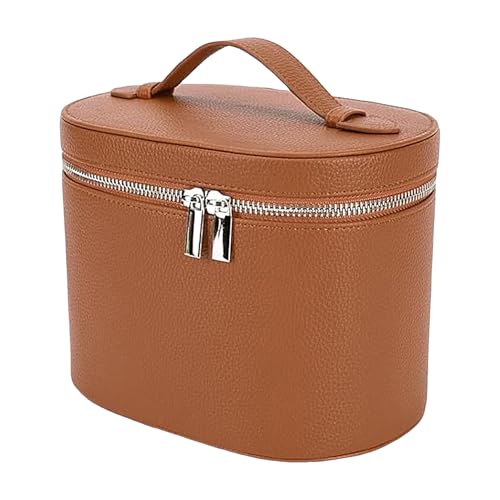Pu Leather Cosmetic Organizer, Travel Makeup Bag, Waterproof Zipper Vanity Pouch, 9.45x5.51x6.3 Inches Large Capacity Toiletry Tote Compact Size for Beach, Bathroom, Girls Packing von Riaisttd