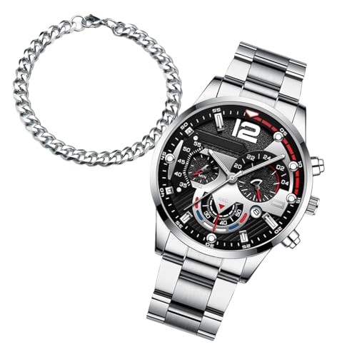 Riaisttd Classic Wristwatch Set, Business Watch Men, Elegant Calendar Display, About 10mm Stylish Stainless-Steel Bracelet, Versatile for Formal and Casual Wear Movement Model Z618 von Riaisttd