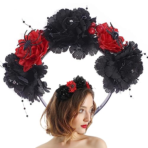 Gruseliges Halloween Stirnband - Blumen-Haarreif für Damen mit Spinne - Neuartiges Halloween-Cosplay-Haarzubehör für Maskerade, Bühnenkostüme, Party Rianpesn von Rianpesn