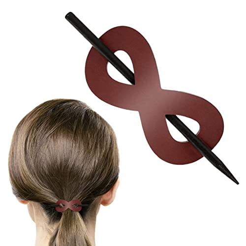 Haarspange aus Leder mit Stab, Kunstleder 8 Form Haarspangen Haarschieber Pin Pferdeschwanzhalter, Haarspange im böhmischen Stil mit Holzgleitstab für Frauen und Mädchen Rianpesn von Rianpesn