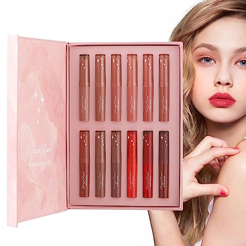 Lippenstift-Sets für Frauen, 12 Farben Lippenstift-Geschenkset, Lippenstift mit langem Halt, guter wasserfester Effekt, samtig-matter Effekt, zeigen Sie Ihren Charme für die tägliche Rianpesn von Rianpesn