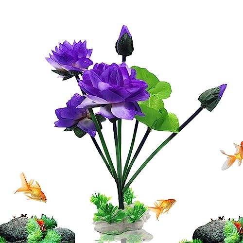 Lotus-Aquarium-Dekorationen,Lotusblumen Statue TPE für Aquarium - Hitzebeständige, wasserdichte Ornamente mit Sockel, kreative Dekoration für Auto, Garten, Aquarium, Glasbehälter Rianpesn von Rianpesn