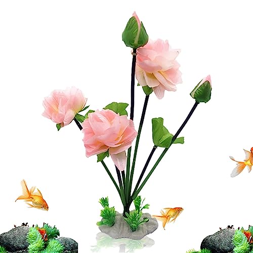 Lotus-Aquarium-Dekorationen,Lotusblumen TPE Statue für Aquarium - Hitzebeständige, wasserdichte Ornamente mit Sockel, kreative Dekoration für Auto, Garten, Aquarium, Glasbehälter Rianpesn von Rianpesn