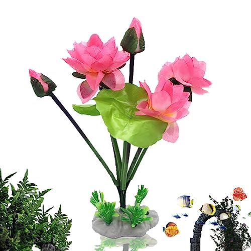 Lotus-Aquarium-Dekorationen - Aquarium TPE Lotusblumen Statue | Hitzebeständige, wasserdichte Ornamente mit Sockel für Aquarium, Haus, Garten, Glasbehälter, Aquarium Rianpesn von Rianpesn