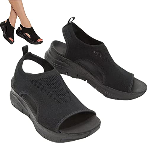 Modische Orthopädische Damensandalen, Sommer Waschbare Slingback Orthopädische Slide Sport Sandalen, Super Bequeme Sport Strick Sandalen, Mesh Weiche Sohle Casual Damenschuhe, Damen-Wandersandalen von Rianpesn