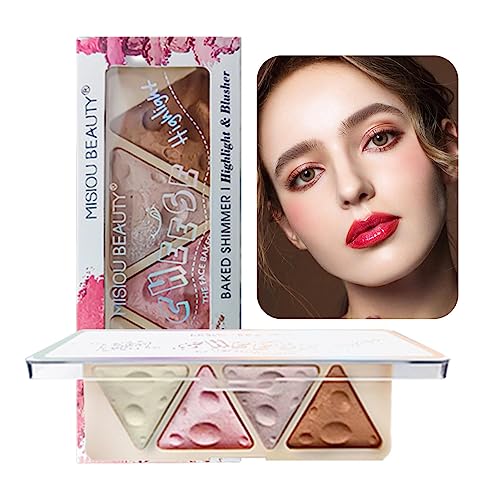 Puder-Rouge-Palette - 4 Farben wasserfeste Gesichts-Highlighter-Make-up-Palette,Bright Shimmer Face Highlighter Makeup Palette, Natural Glow Facial Highlighter für Frauen und Mädchen Rianpesn von Rianpesn