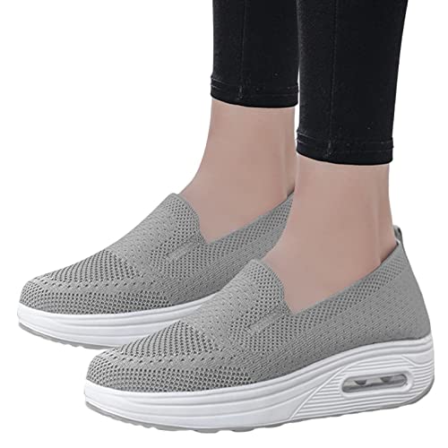 Rianpesn Damen-Sneaker zum Hineinschlüpfen, Freizeitschuhe Leicht Laufschuhe Sportschuhe Walkingschuhe, Atmungsaktiv Turnschuhe, Grau, 37 EU von Rianpesn