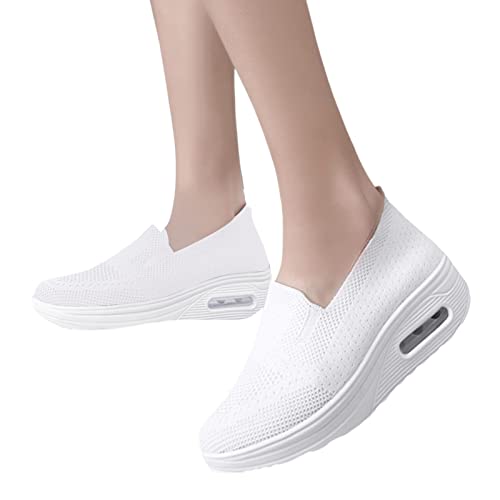 Rianpesn Damen-Sneaker zum Hineinschlüpfen, Freizeitschuhe Leicht Laufschuhe Sportschuhe Walkingschuhe, Atmungsaktiv Turnschuhe, Weiß, 35 EU von Rianpesn