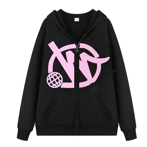 Rianpesn Minus-Two Zipper Hoodie Y2k, Zip Up Hoodie Damen Y2k, 2023 Harajuku Print Hoodies Zip Hoodie Oversized von Rianpesn