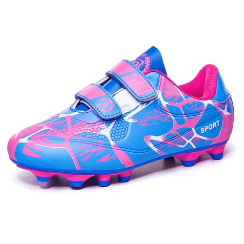 Riawexen Fussballschuhe Mädchen Fußballschuhe Jungen Outdoor rutschfest Turnschuhe Professionelle Soccer Trainingsschuhe Unisex Kinder Klettverschluss Low Top Rosa 33 von Riawexen