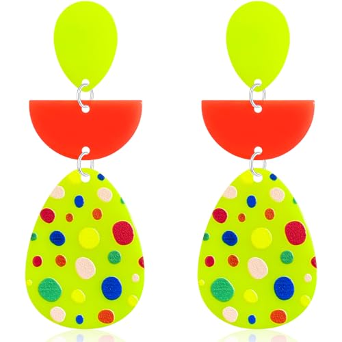 Ricarmo Bohemian 80er Jahre Acryl Retro Neon Afrikanische Geometrie Leichte Baumeln Tropfen Ohrringe 1980er Jahre Glow Party Halloween Ohrringe für Frauen, 2.44inch, Acryl, Kein Edelstein von Ricarmo