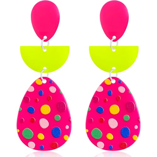 Ricarmo Bohemian 80er Jahre Acryl Retro Neon Afrikanische Geometrie Leichte Baumeln Tropfen Ohrringe 1980er Jahre Glow Party Halloween Ohrringe für Frauen, 2.44inch, Acryl, Kein Edelstein von Ricarmo