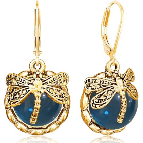 Ricarmo Bohemian Vintage Strass Kristall Libelle leichte baumelnde Tropfenohrringe ethnischer Mondstein Edelstein Schmetterling Klappbügel Ohrringe für Frauen, 2.44inch, Metall, Kein Edelstein von Ricarmo