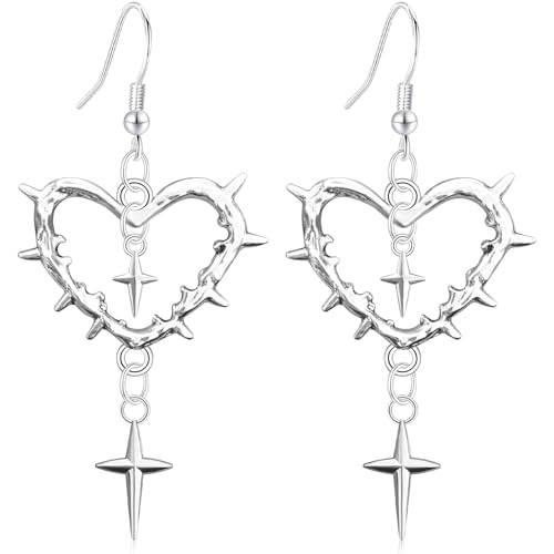 Ricarmo Einzigartige Legierung Silber hohle Liebe Herz Blume leichte baumelnde Tropfen Ohrringe Nationalstil Geometrie Tropfen Kristall Haken Ohrringe Damen, 2.32inch, Metall, Kein Edelstein von Ricarmo