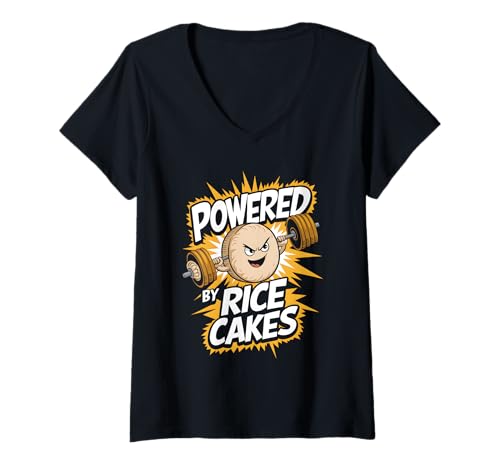 Damen Angetrieben von Rice Cakes T-Shirt mit V-Ausschnitt Damen Angetrieben von Rice Cakes T-Shirt mit V-Ausschnitt von Rice Cake Food
