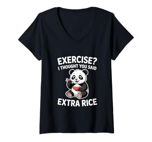 Damen Übung? I Thought You Said Extra Rice Funny Panda T-Shirt mit V-Ausschnitt von Rice Food