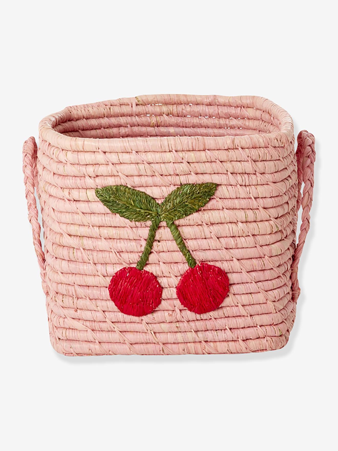 Kleiner Raffia-Korb mit Kirsch-Stickerei rice hell von Rice