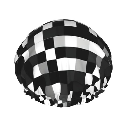 Rich&Rabbit Duschhaube mit schwarz-weißem Karomuster für Damen, elastisch, wiederverwendbar, auslaufsicher, doppellagig Rich&Rabbit Duschhaube mit schwarz-weißem Karomuster für Damen, elastisch, wiederverwendbar, auslaufsicher, doppellagig von Rich&Rabbit