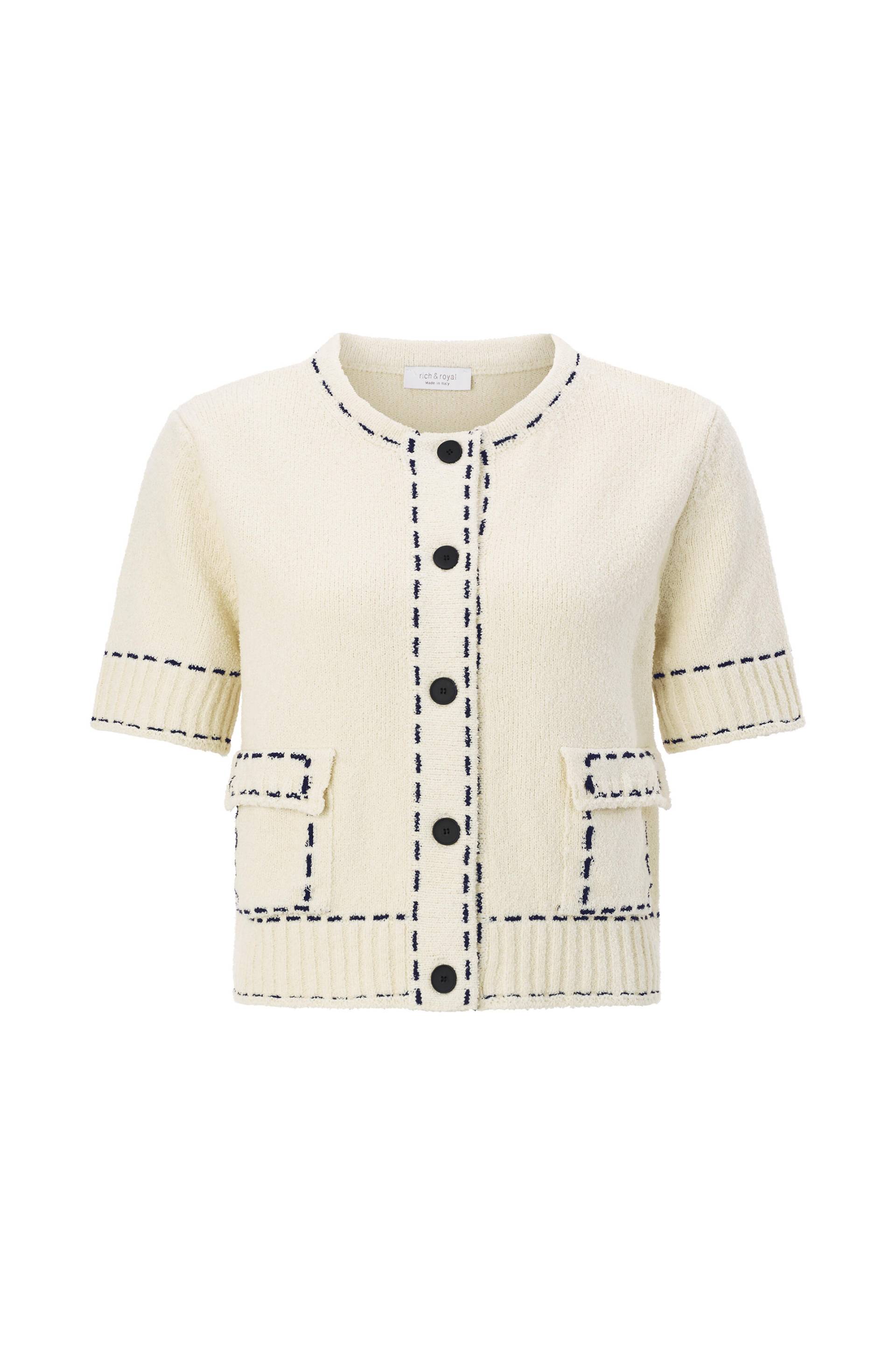 Rich & Royal - CNK Cropped Mango Yarn Cardi pearl white - Gr. - M von Rich & Royal