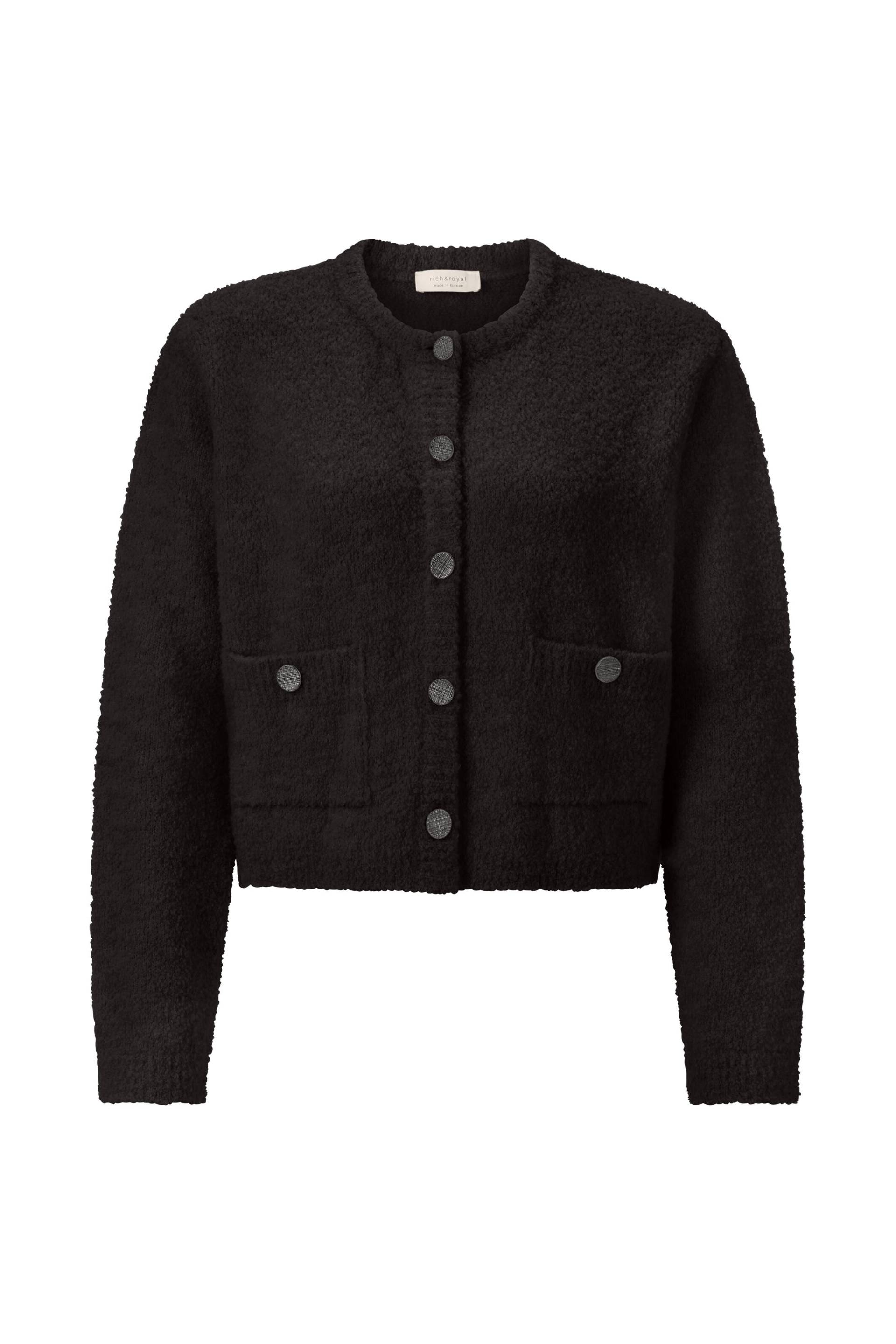 Rich & Royal - Crew-Neck Cardigan Bouclé black - Gr. - S von Rich & Royal