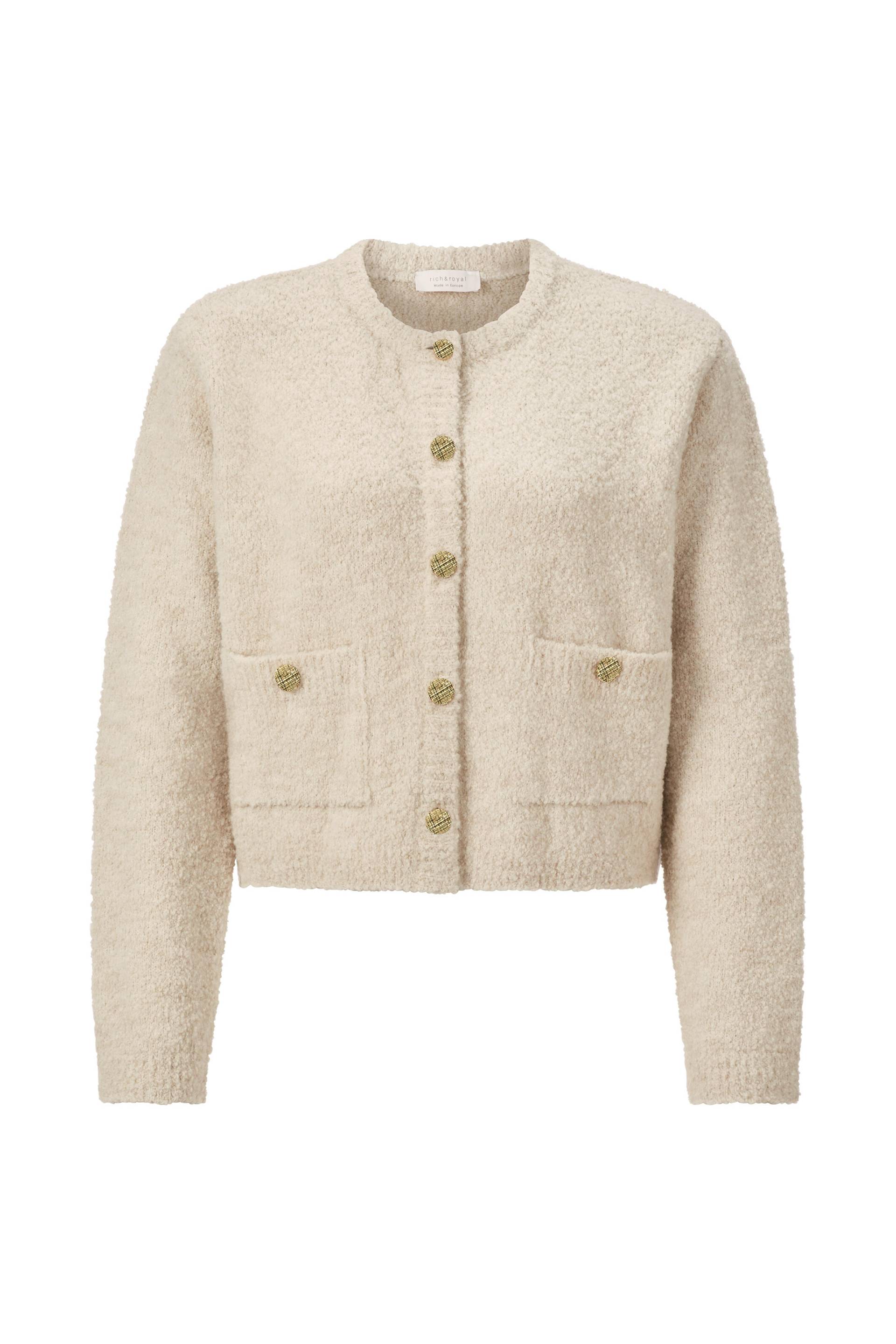 Rich & Royal - Crew-Neck Cardigan Bouclé caffee latte - Gr. - M von Rich & Royal