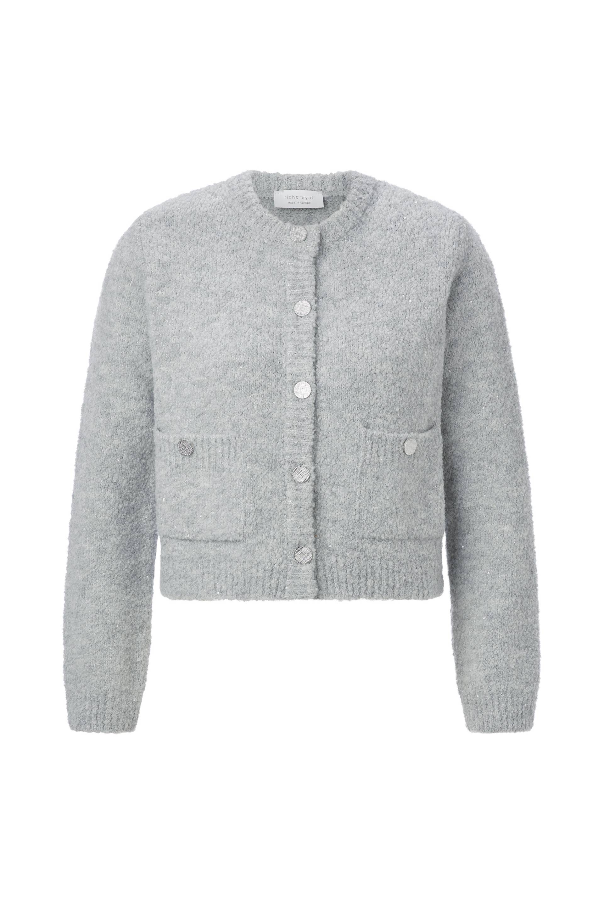 Rich & Royal - Crew-Neck Cardigan Bouclé grey melangé - Gr. - XL von Rich & Royal