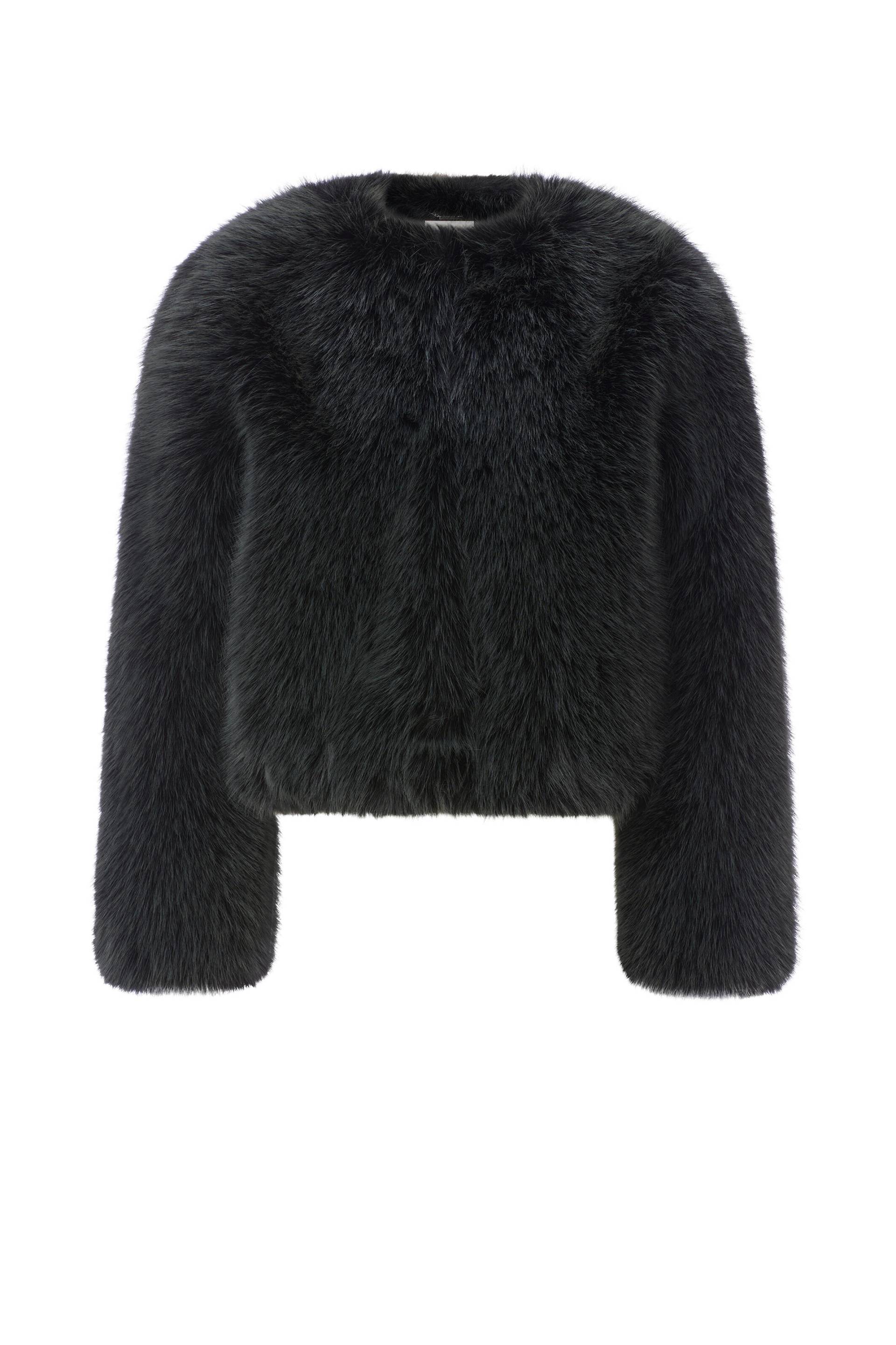 Rich & Royal - Cropped Racoon Faux Fur Jacket black - Gr. - 40 von Rich & Royal