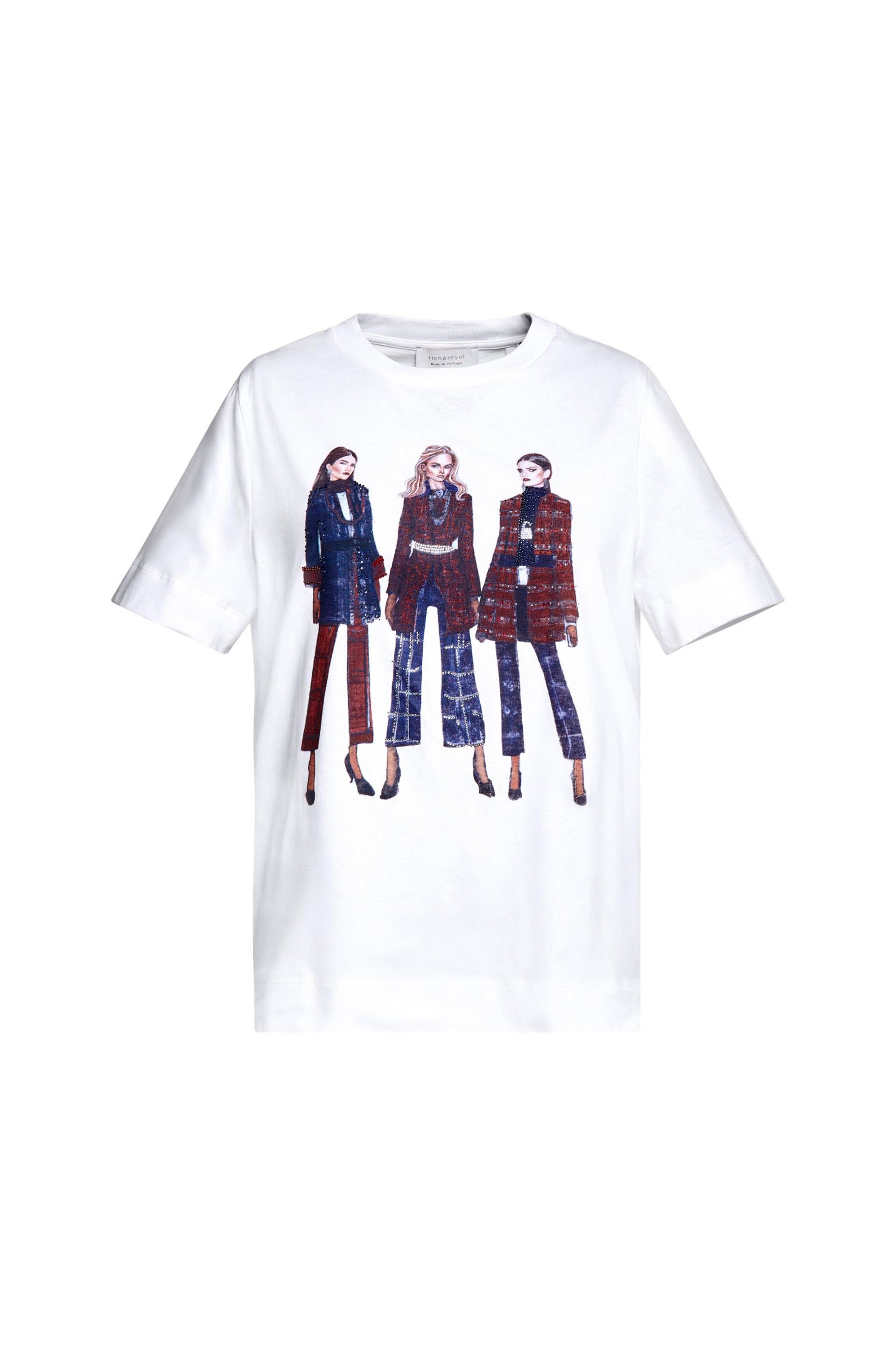 Rich & Royal - Easy fit T-Shirt with 3 women print organic white - Gr. - S von Rich & Royal