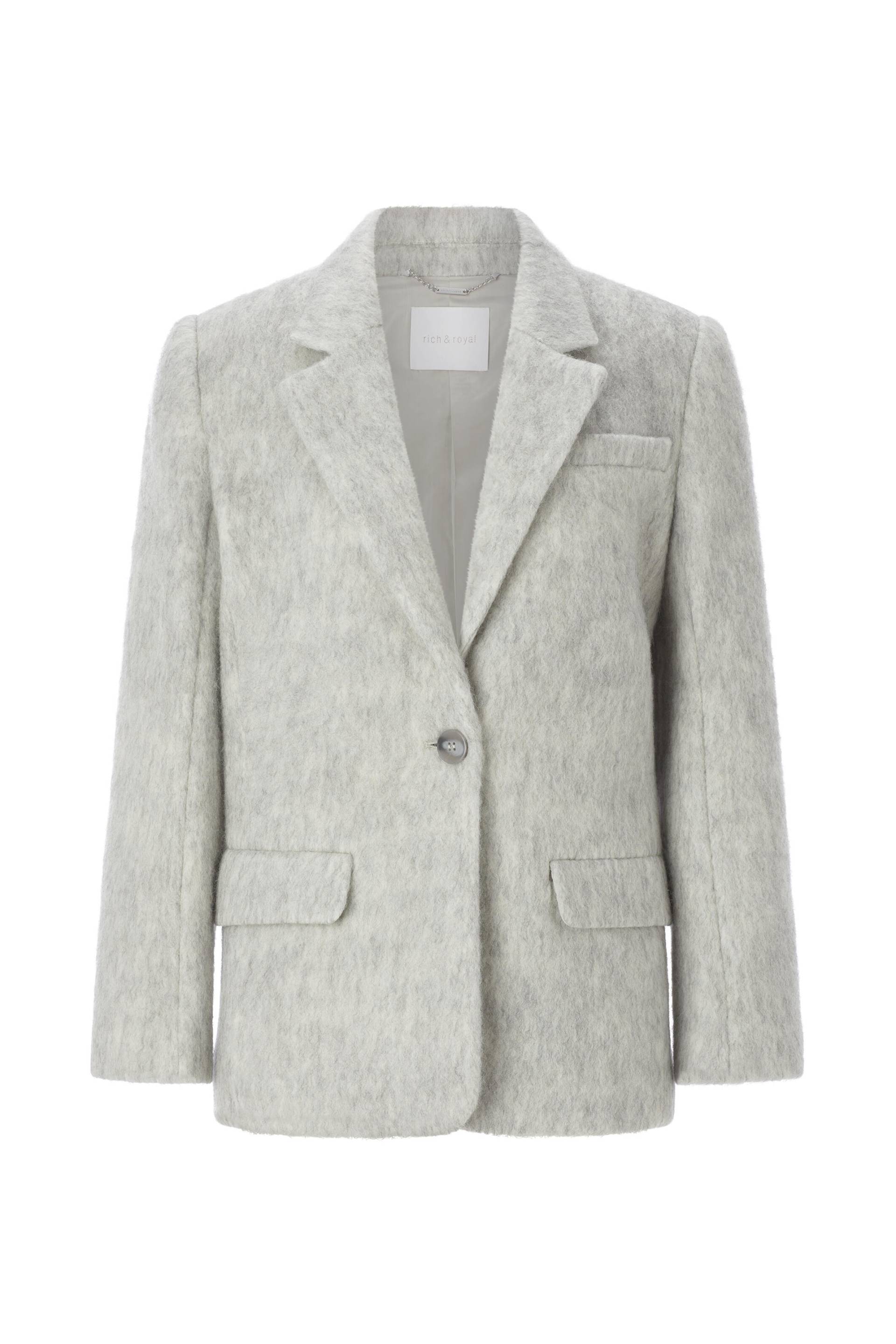 Rich & Royal - Long Hair Wool Blazer Single Breasted silver mist - Gr. - 36 von Rich & Royal