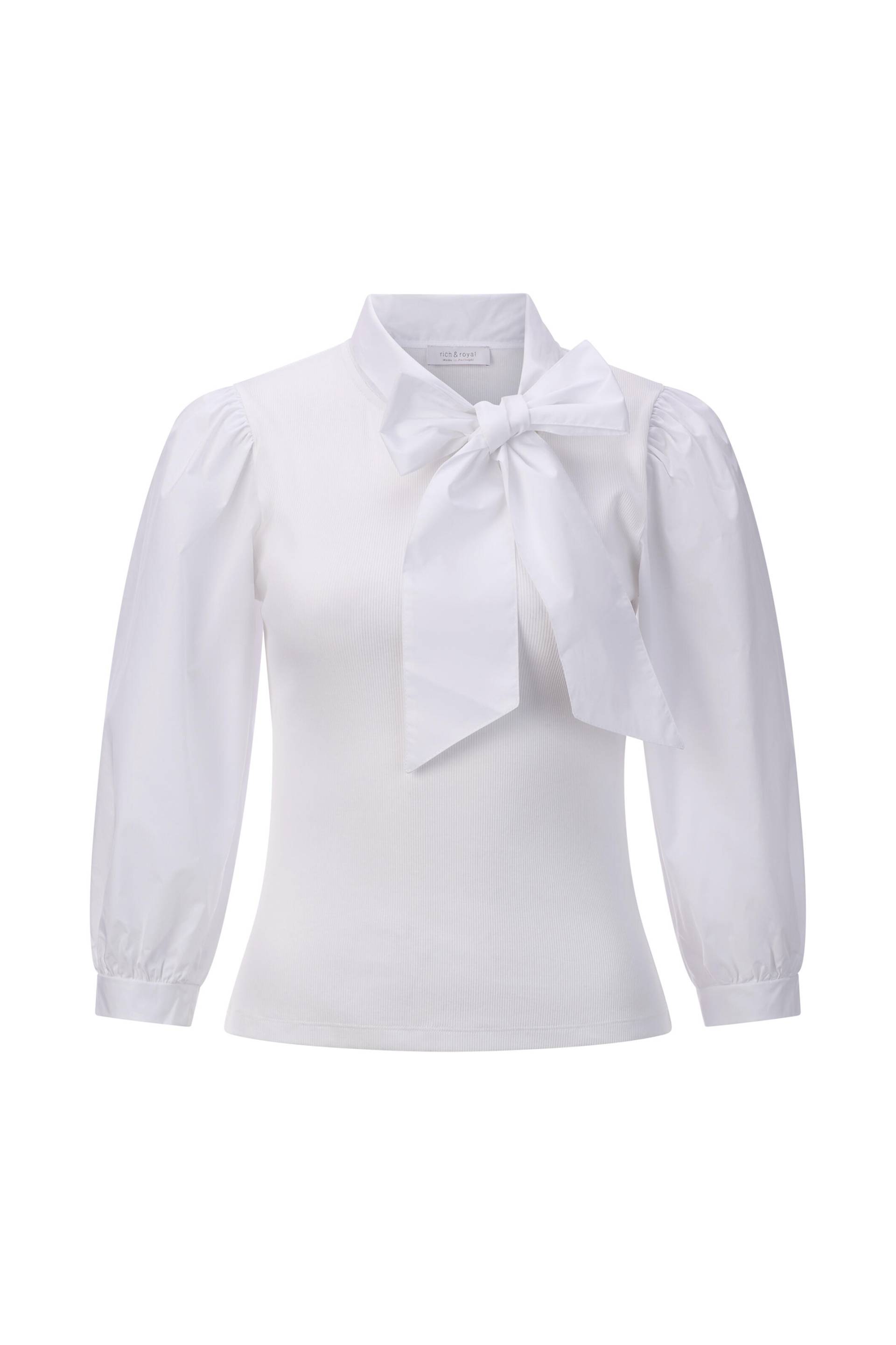 Rich & Royal - Mat Mix Blouse with Bow white - Gr. - M von Rich & Royal