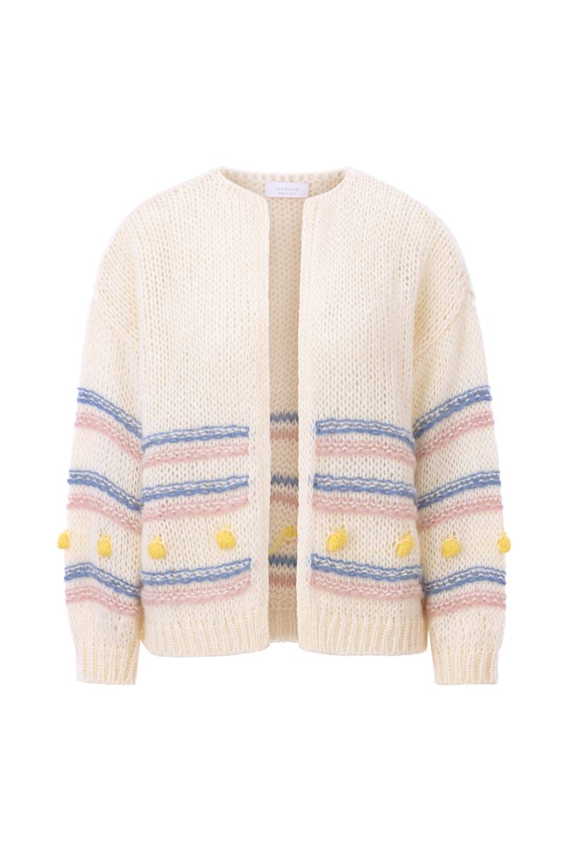 Rich & Royal - Multicoloured stripe cardigan with pompoms pearl white - Gr. - XS von Rich & Royal