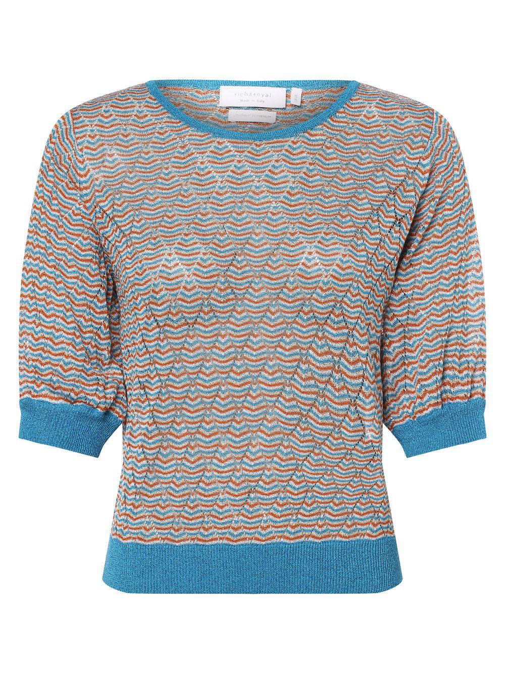 Rich & Royal Pullover Damen Feinstrick Rundhals gemustert, blau von Rich & Royal