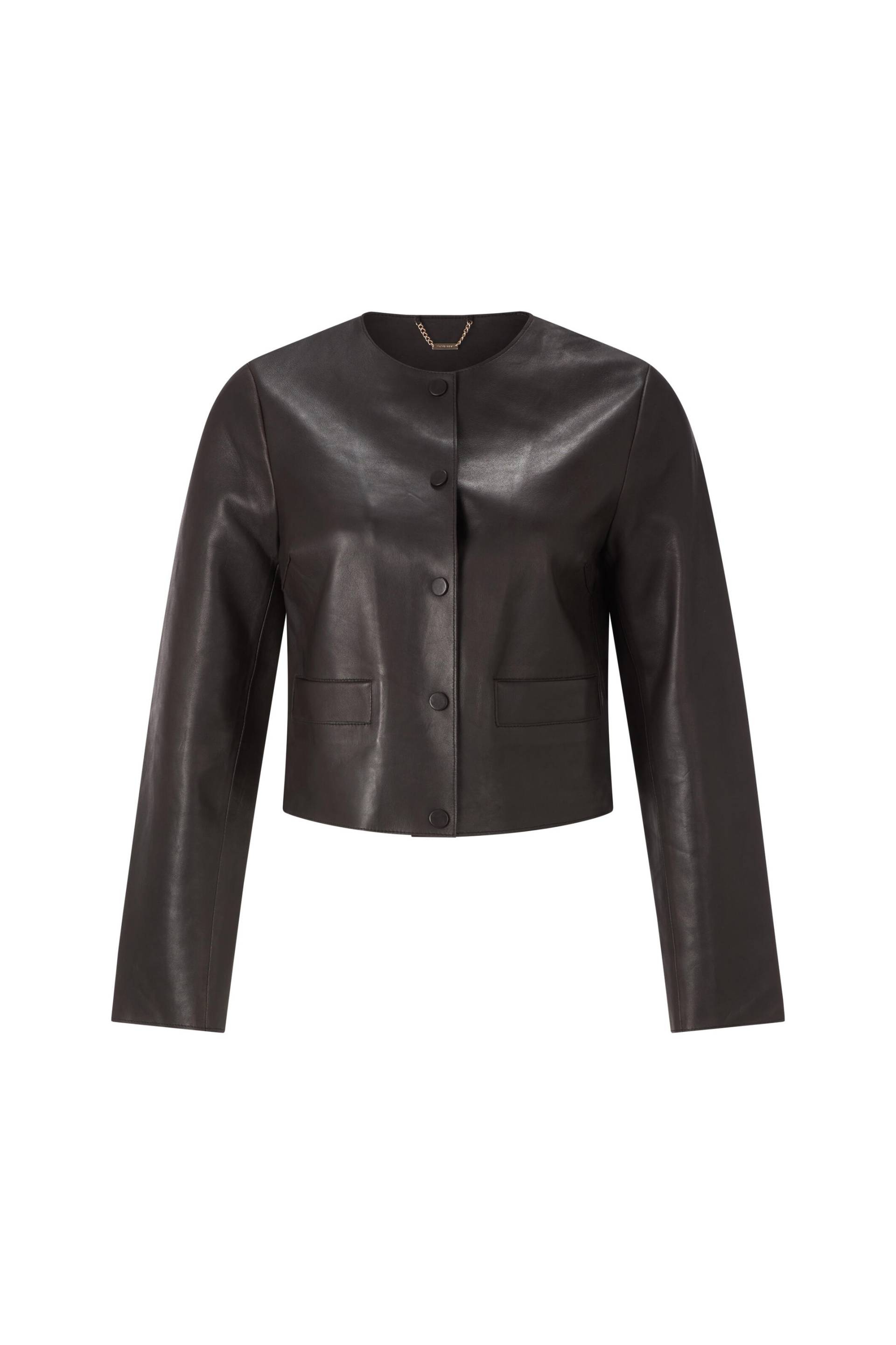 Rich & Royal - Short boxy leather jacket bonded espresso - Gr. - 40 von Rich & Royal