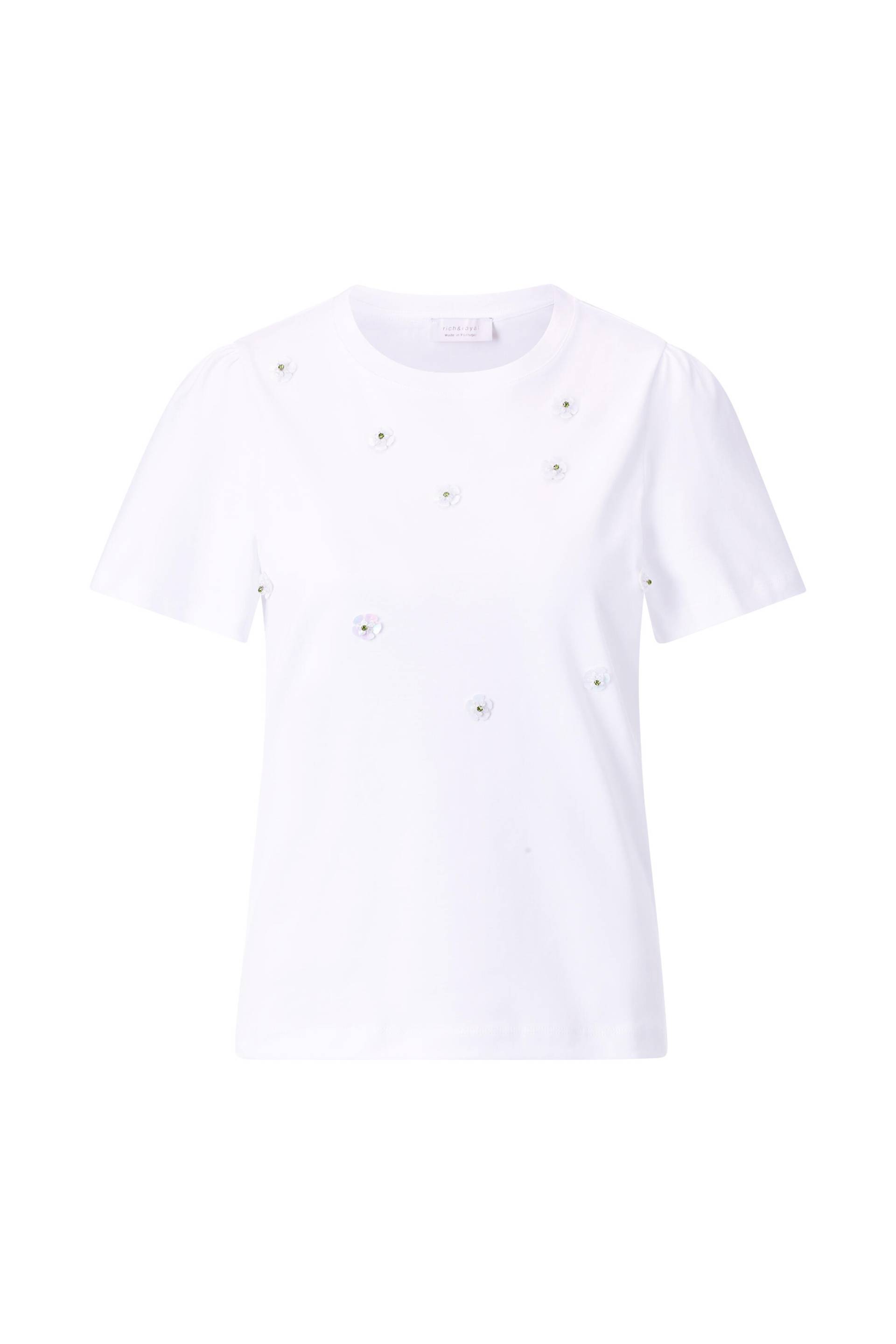 Rich & Royal - T-Shirt with Flower Application white - Gr. - M von Rich & Royal