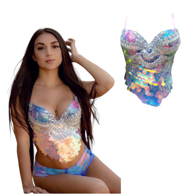 Sunset Scales Meerjungfrau Top | Auf Bestellung Rave Festival Kleidung | Outfit Ariel Halloween-Kostüm 2025 von RichMahoganyLife