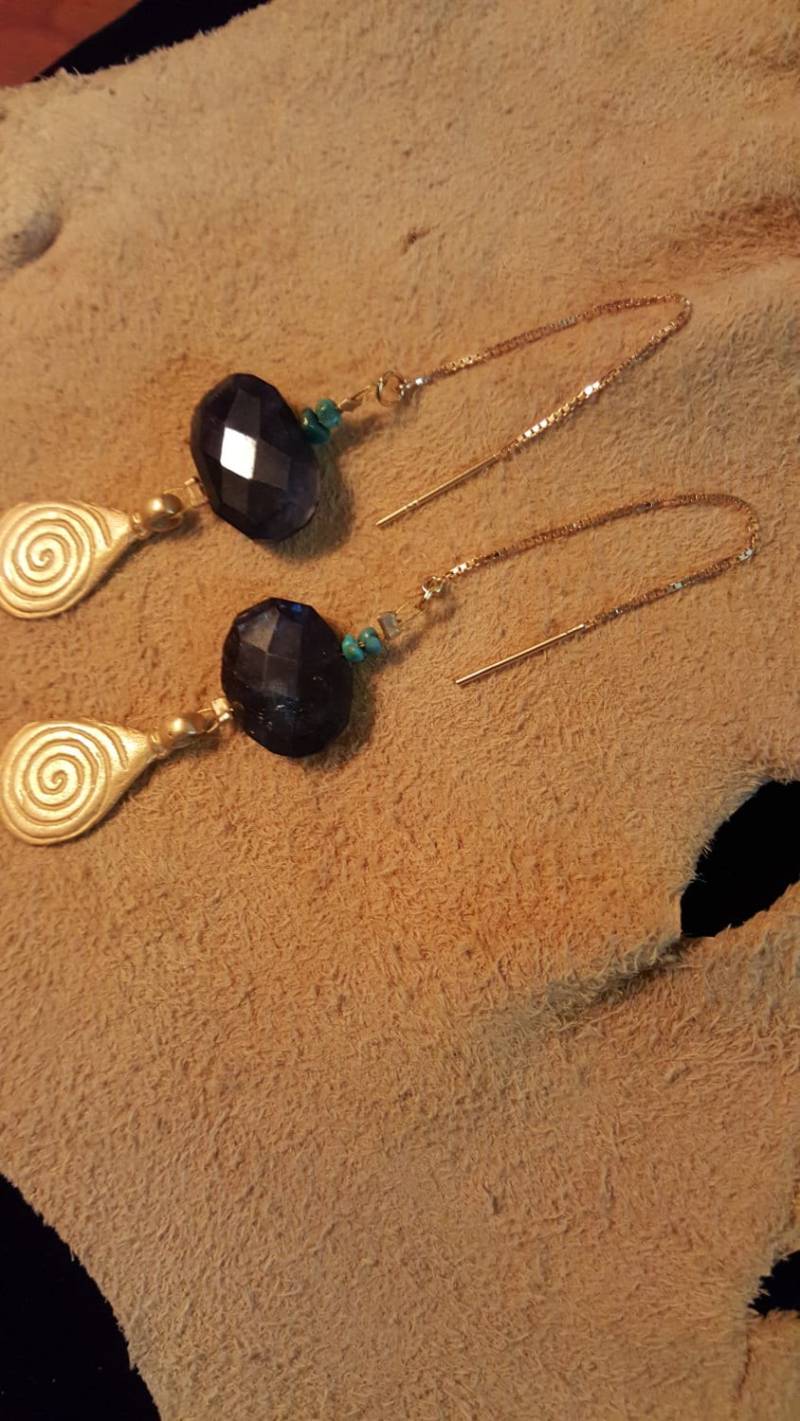 3 Zoll Vermeil Feld Kette Ohr Threads Mit Türkis Naturperlen, Spektakuläre Facettierte Labradorit Blau Und Gold Vergoldet Tränentropfen 3 Zoll Vermeil Feld Kette Ohr Threads Mit Türkis Naturperlen, Spektakuläre Facettierte Labradorit Blau Und Gold Vergoldet Tränentropfen von RichUrbanGirl