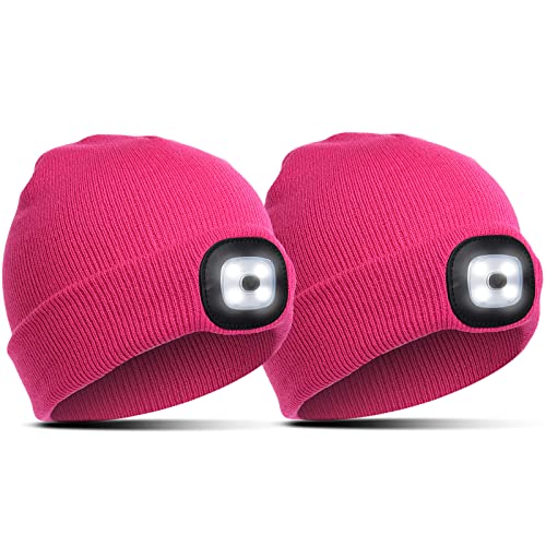 Richaa Geschenke für Kinder Weihnachten 2Pcs Mütze mit LED Licht Kinder Wiederaufladbar LED Strickmütze Rosenrot Wintermütze Beanie Lustige Kleine Geschenke für Mädchen Jungen von Richaa