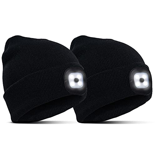Richaa Geschenke für Kinder Weihnachten 2Pcs Mütze mit LED Licht Kinder Wiederaufladbar LED Strickmütze Wintermütze Schwarz Beanie Lustige Kleine Geschenke für Mädchen Jungen von Richaa