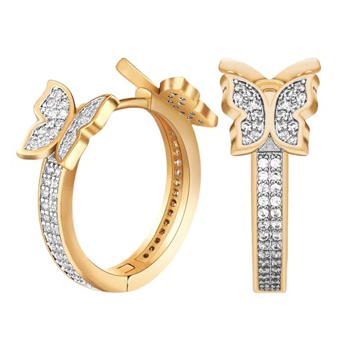 Ohrringe Gold Damen Creolen Ring-Ohrringe für Damen Mädchen Trendy Hypoallergene Schmetterling Creolen mit Cubic Zirkonia von Richapex
