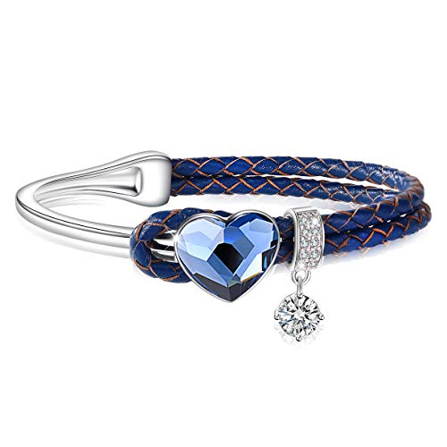 Richapex Armband Damen Silber Herz Armbänder Kristallen Armbändchen mit Herzchen Kristall Ketten Anhänger mit Zirkonia Armbänder Damen Leder Armband Schmuck für Damen Geschenk von Richapex