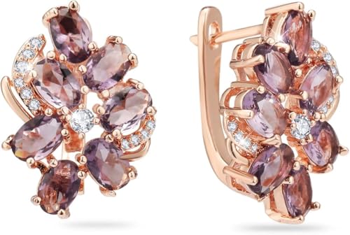 Richapex Ohrringe Gold Damen 18K Vergoldet Schmetterling Ohrringes Creolen Hypoallergen Hängend Goldene Ohrringe Schmuck für Damen(rosa-violett) von Richapex