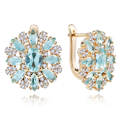 Richapex Damen Ohrringe für Damen Saphir Ohrhänger Earrings Ohrhänger Creolen mit Rund Blauer Simulierter Saphir Zirkonia Vergoldet Ohrringe Jewelly Schmuck von Richapex