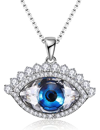 Richapex Nazar Kette Halskette Türkisches Auge Kette Damen Silber Evil Eye Necklace für Frauen Reinen Kristall Silber Kette Schutz Amulett Glück Geschenke Evil Eye Schmuck Hypoallergen Ketten von Richapex